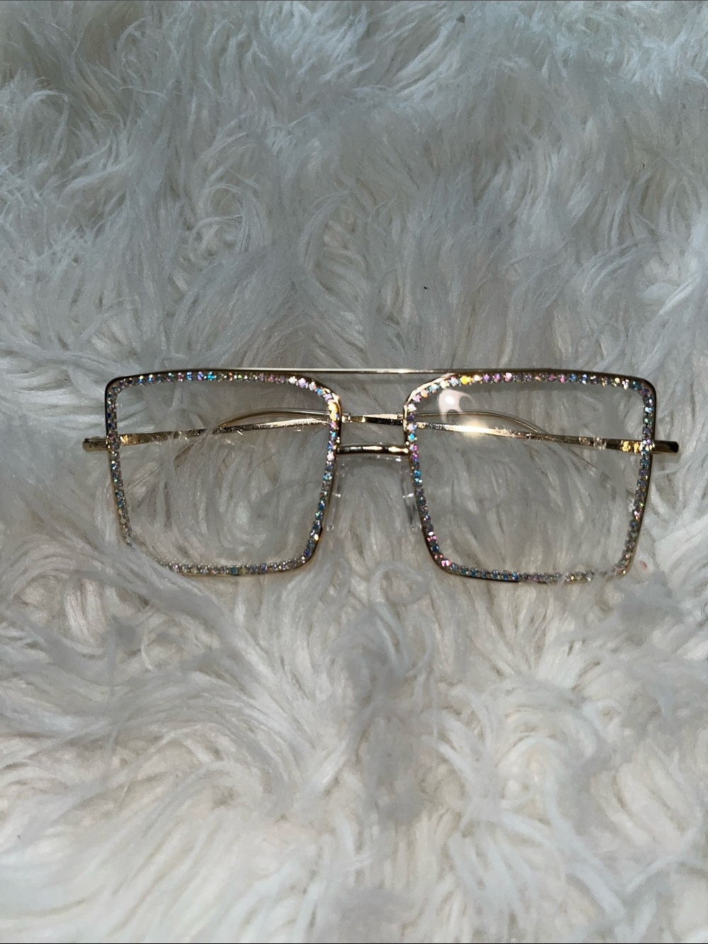 Gold-tone & Rhinestone trim Square frame glasses